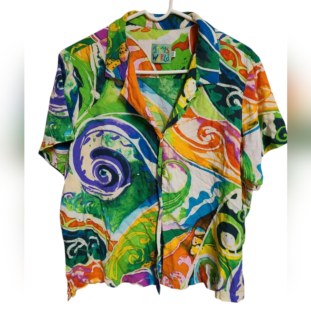 Jams World Button Up Shirt Women's Size XXL Eclectic Artsy Summer